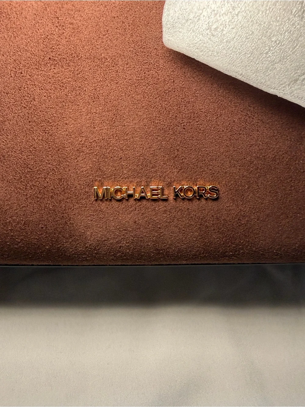 Michael Kors Dark Brown Suede Satchel with Gold Hardware